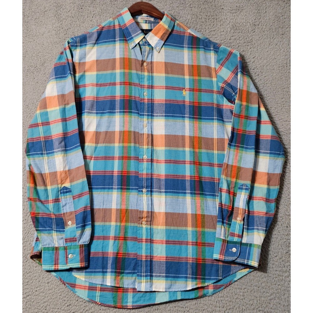 Ralph‎ Lauren Shirt Mens Large Multicolor Indian Madras Plaid Button Down Casual